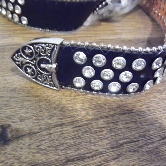 West Star Texas Black Genuine Leather Concho Belt Size Medium New - Picture 2 of 11